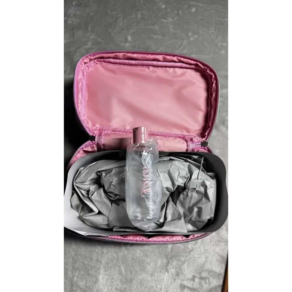 Juicy Couture NEW Pink Velvet Travel Toiletry Cosmetic Bag Bottle Gold Logo Zip